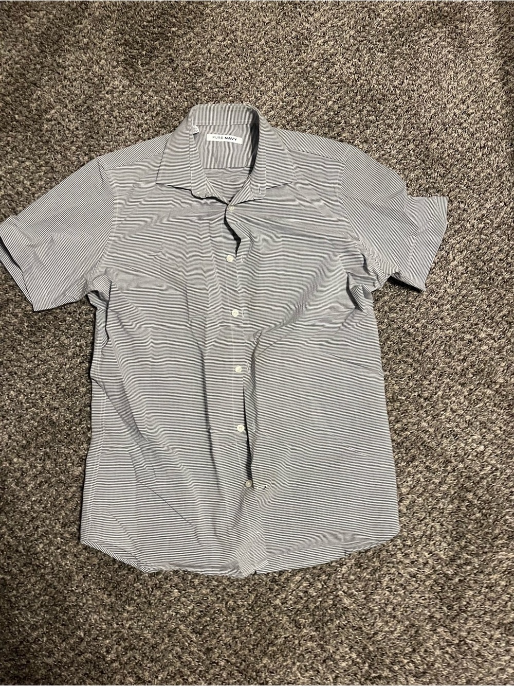 Pure Navy Men’s Short-Sleeve Button-Down Shirt in Gray Stripe